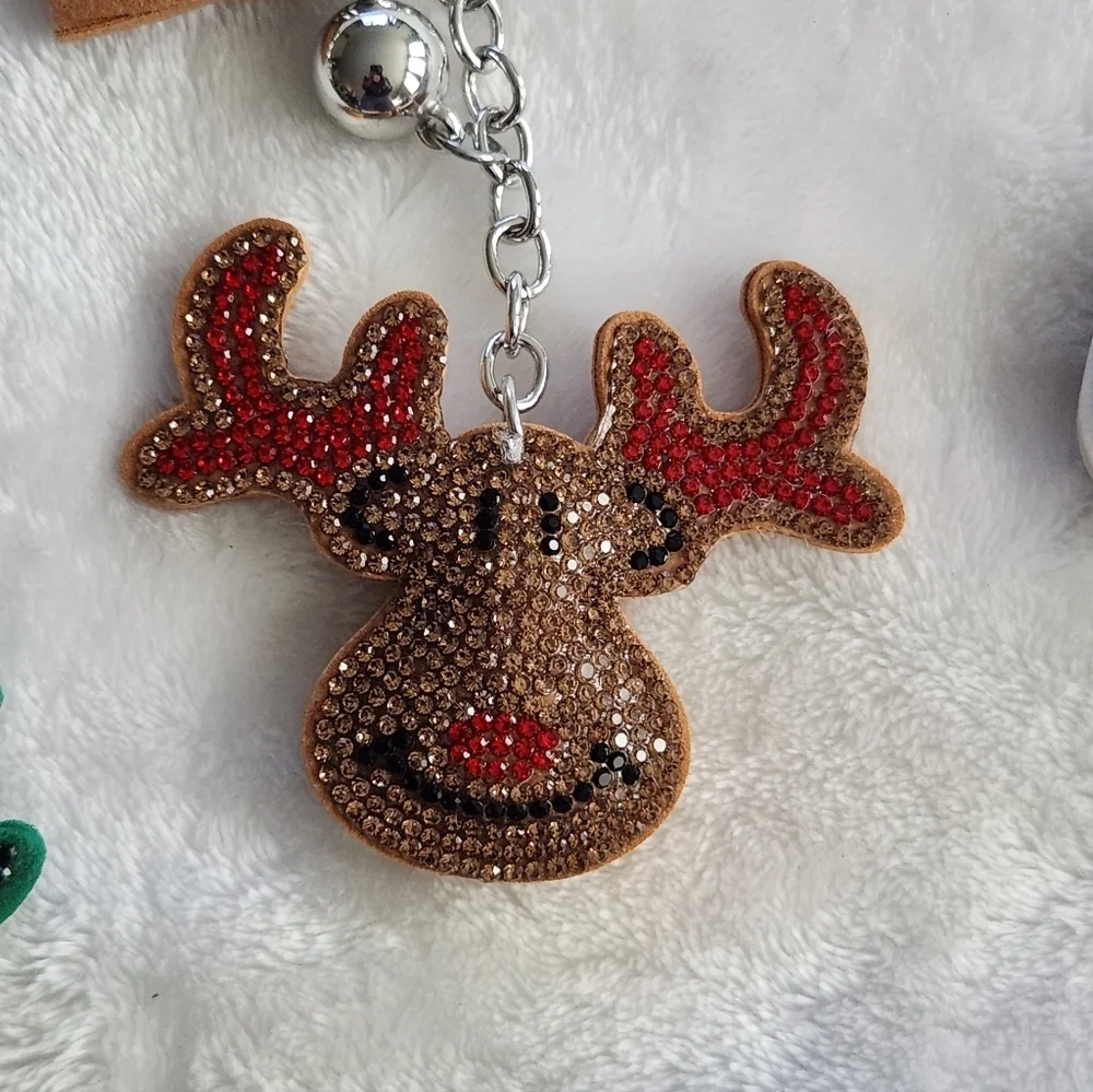 Christmas Tree, Reindeer, and Candy Cane Festive Keychain Set Bag Charm